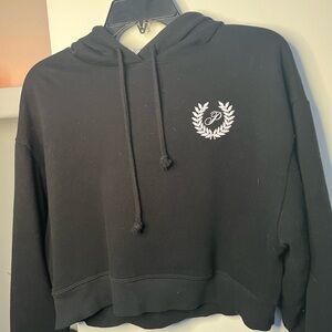 PINK Victoria's Secret Black Cropped Hoodie with Laurel Crest